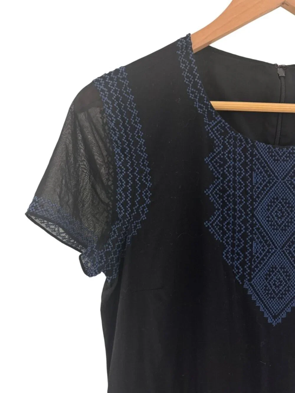 Madewell Augustine Embroidered Short Sleeve Dress Black Blue Size 6 Pockets